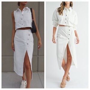 Mable White Denim Midi Skirt Large